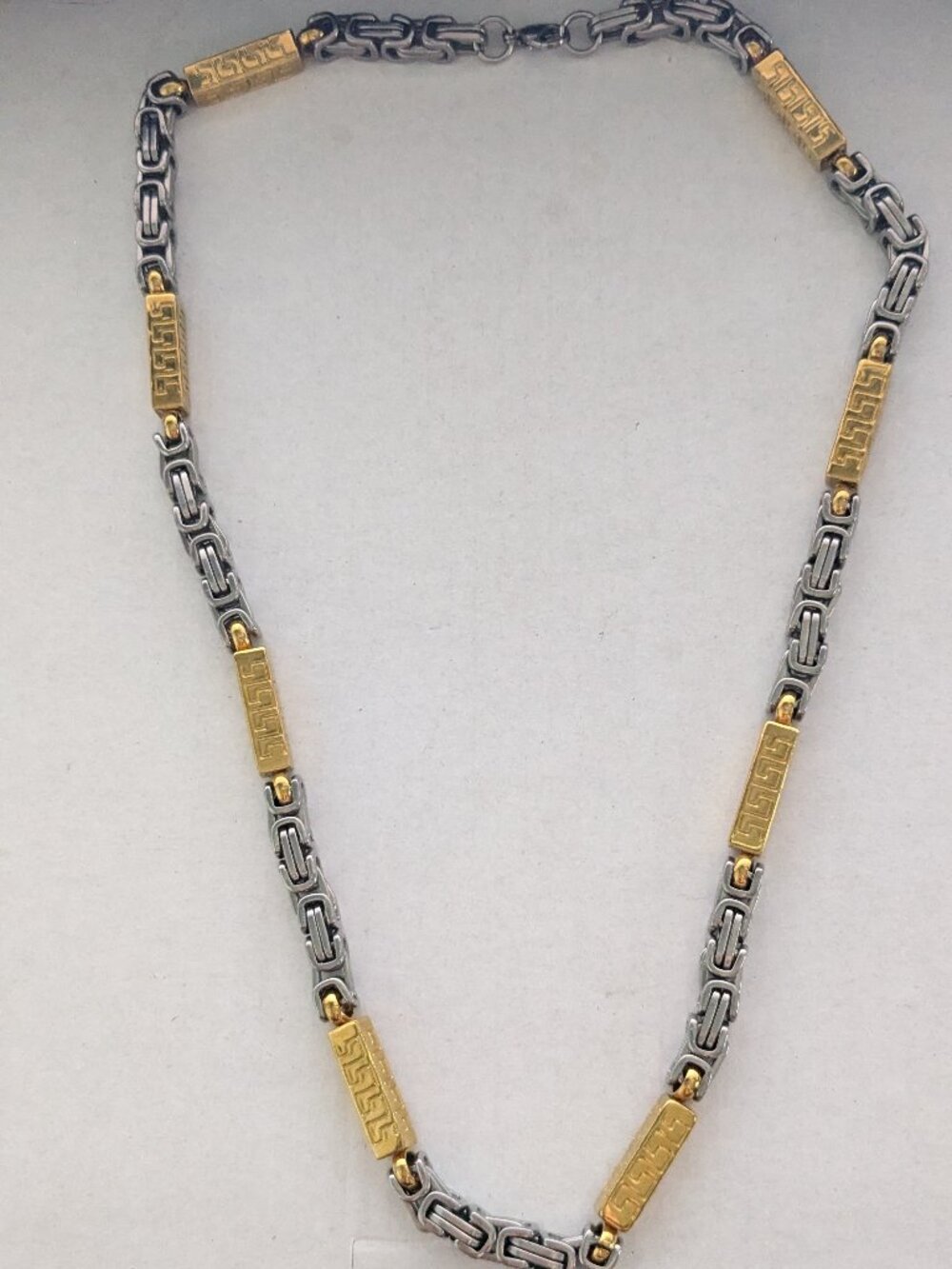 Chunky Heavy Two Tone Geometric Byzantine Chain Stainless Steel Necklace